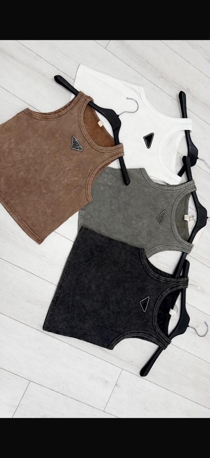 Top Crop a Costine Lavaggio Acid Wash